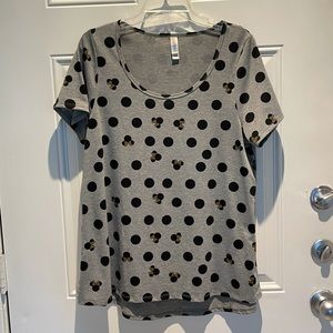 LuLaRoe Classic T Disney Minnie Mouse Polka Dot Short Sleeve Top Large Gray